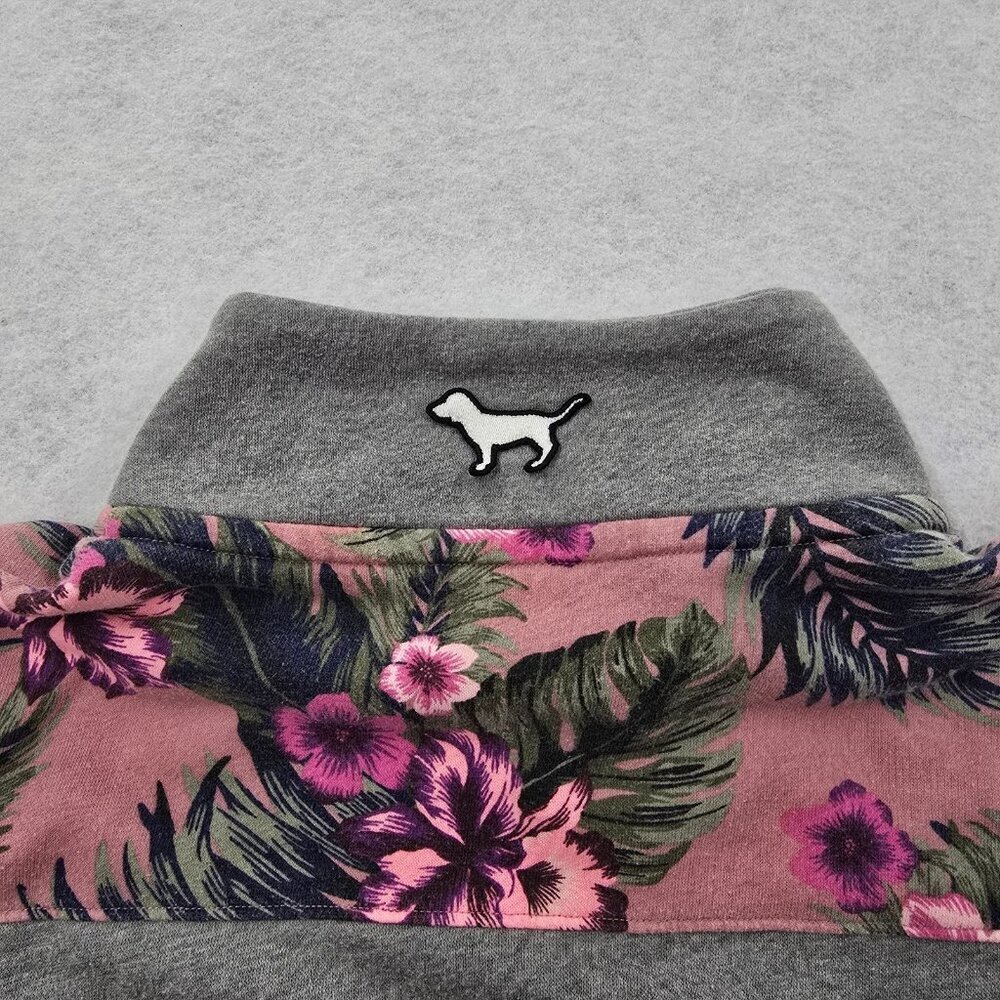 Victoria’s Secret PINK Quarter Zip Pullover Sweatshirt Sz M Gray Tropical Floral - Picture 5 of 7